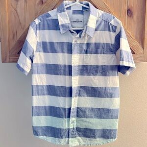 ⭐️3/$15 (7) Handsome Striped Button-up Shirt w/ a bit of watercolor Teal on base